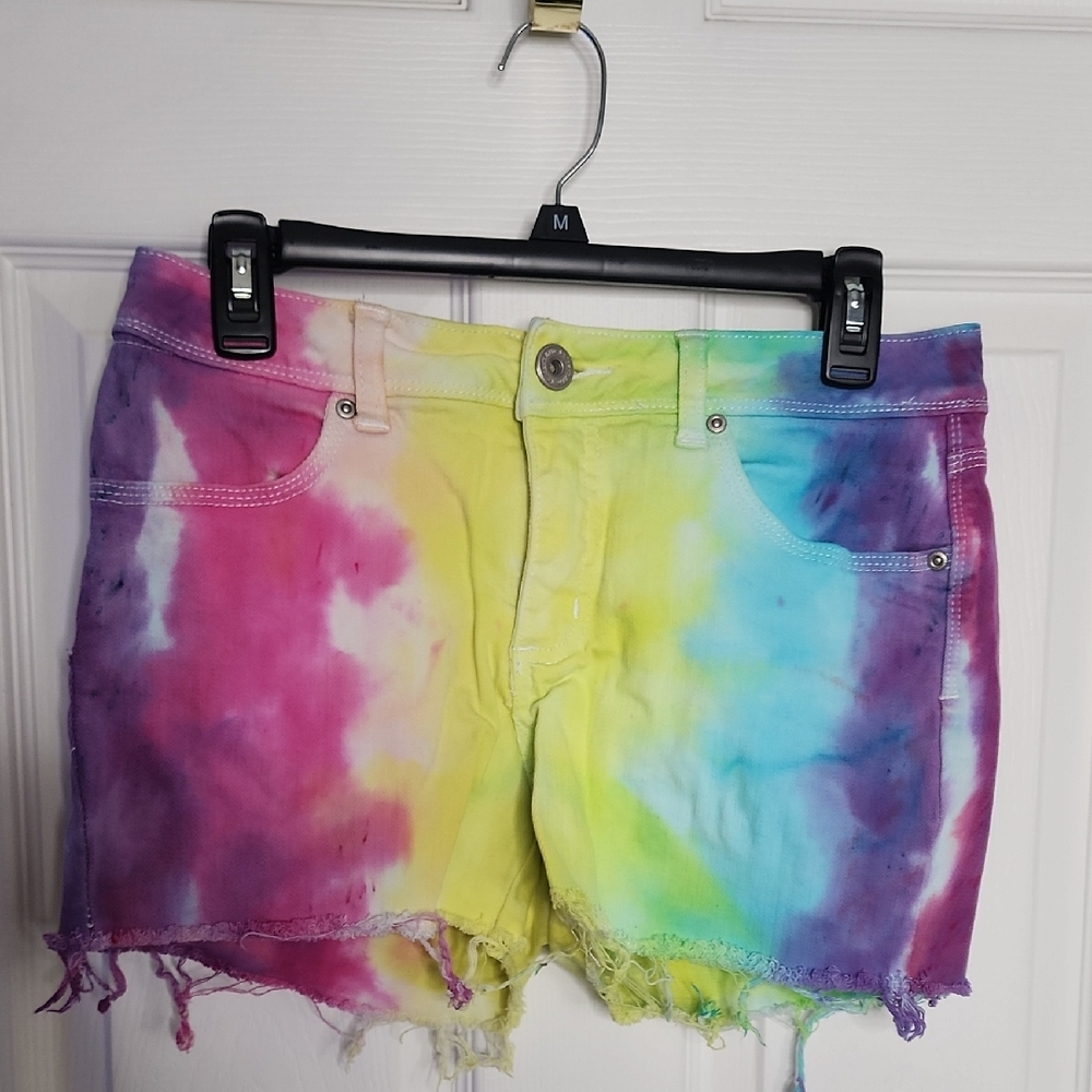 Cosmic Unicornz Upcycled Multicolor Tie-Dye jean Women's Shorts